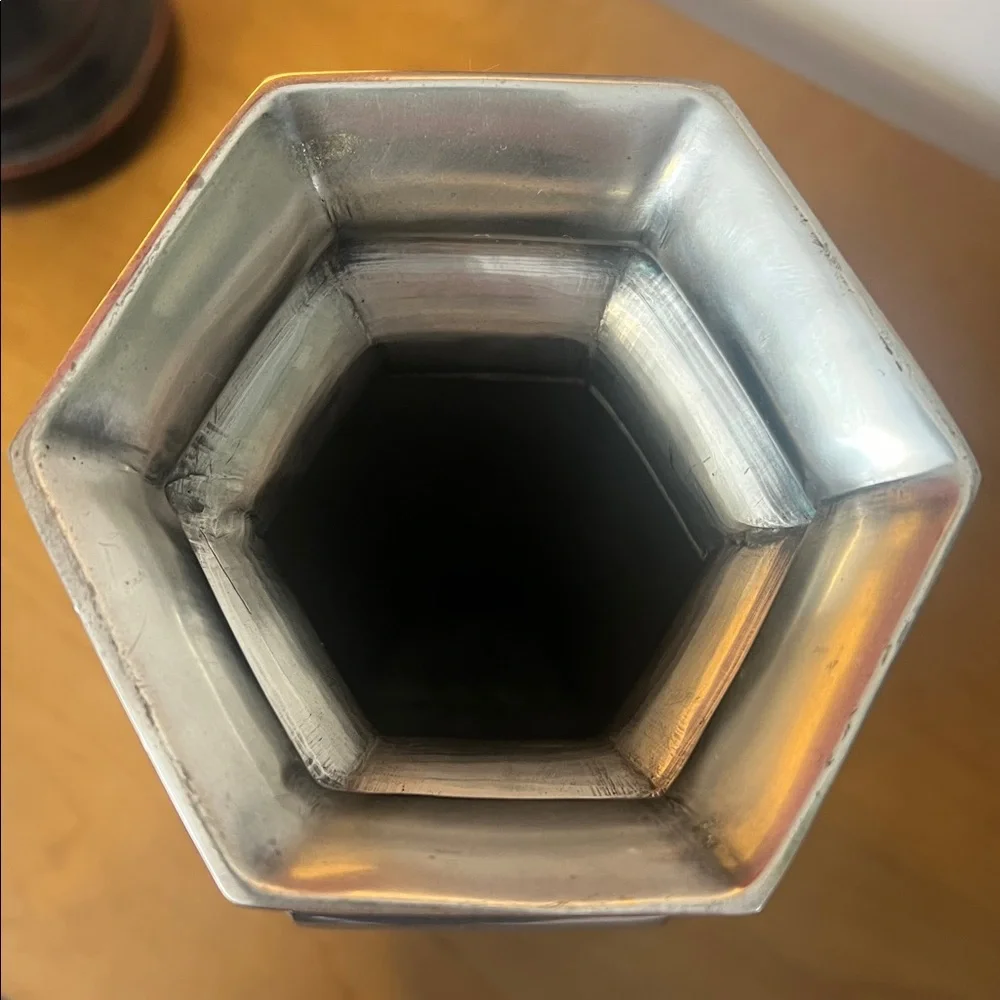 Pottery Barn Vintage Silver Hexagonal Vase.